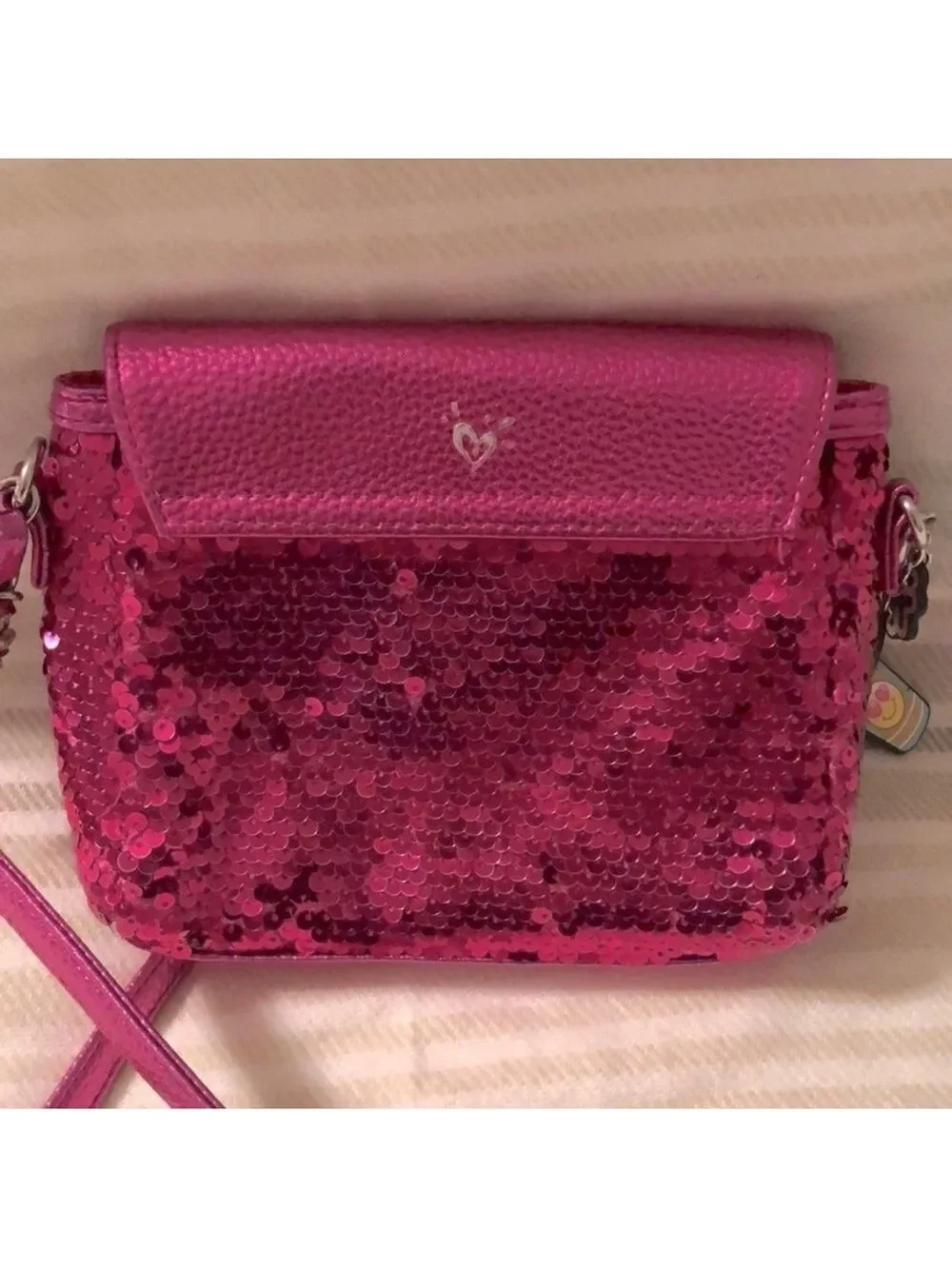 Justice “S” Monogram Fuchsia Pink Sequin Purse Bag with Emoji Charms